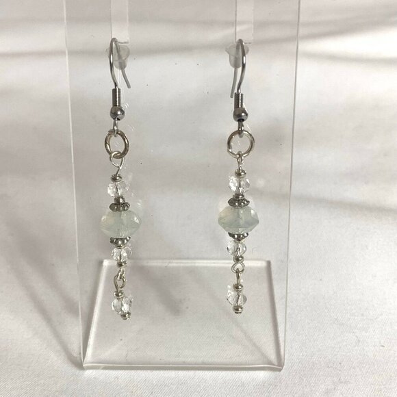 Reimagined Faux Turquoise Glass Bead Hook Earrings - Picture 4 of 6